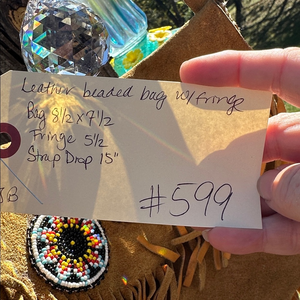 Navajo Hide Hand Beaded Fringed Tan Shoulder Bag Antique. FLASH SALE - Picture 2 of 8